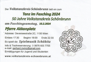 Einladung Tanz im Fasching 2024 & 50 Jahre VTK Schönbrunn